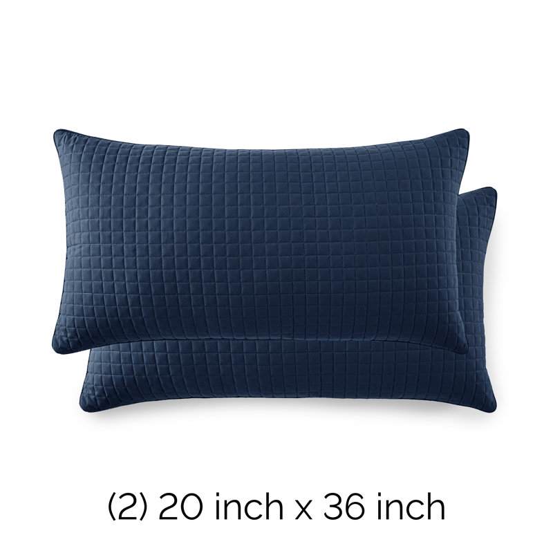 Ensemble de 2 taies décoratives matelassées à motif carré en microfibre à double bordure en microfibre Southshore, Bleu foncé