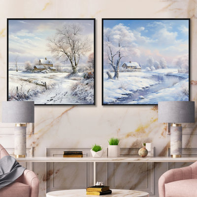 Farmhouse Snow Winter Scenery - Winter Collage Square, lot de 2