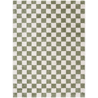 Machine Washable Shaggy Boho Grass Green Area Rug