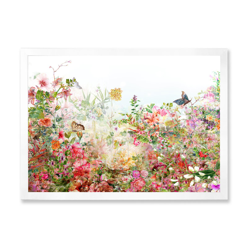 Rétro fleurs multicolores printanières VI - reproduction encadrée sur toile, H 24 po x l 36 po x P 1 po, Cadre photo blanc