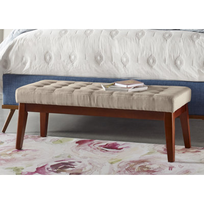 Elle Decor Claire Button Tufted Upholstered Bedroom Bench with Wooden Legs