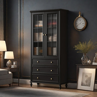 Bibliothèque luxueuse noire de style français
