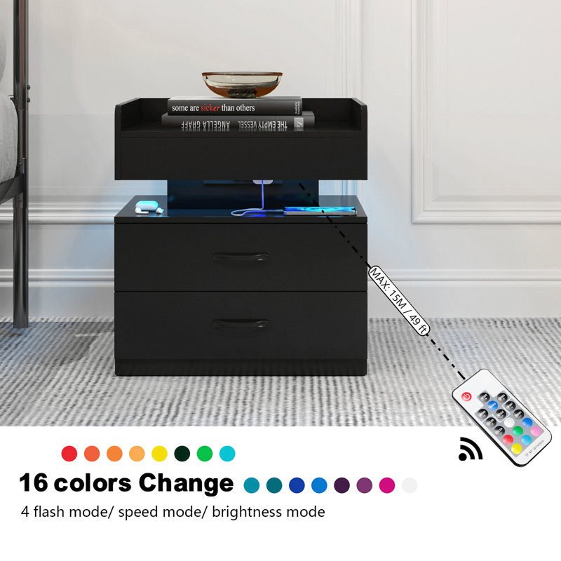 1 Set Nightstand With Adjustable LED Strip Light, 2 Drawers, Large Storage Space, Suitable For Bedside Table, Coffee Table, Sofa Side Table Or End Table For Study Desk