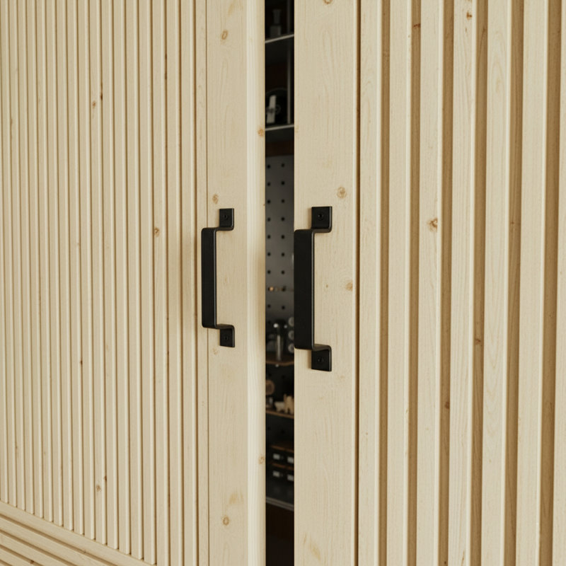 Porte de grange coulissante - Grille en bois de pin à lattes avec quincaillerie noire (panneau de porte prêt à assembler)