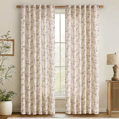 Paire de rideaux semi-transparents en mélange de lin à imprimé floral avec passe-tringle