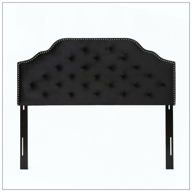 Tufted Upholstered Headboard With Solid Wood Durable Metal Legs Adjustable Height Nailhead Trim And Modern Button Tufted Fabric For Bedroom
