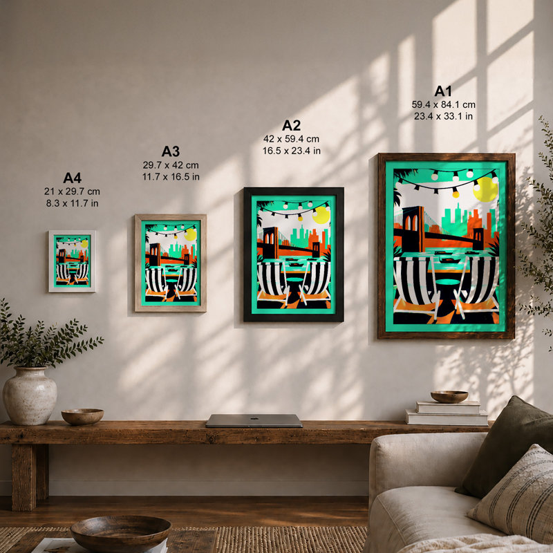 Poolside Reverie Mid-Century - Print, A3 - 42.0 x 29.7 cm, Oak
