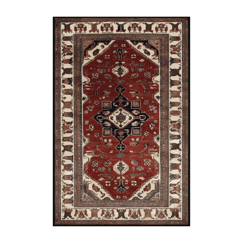 Tapis persan noir lavable à la machine, Rectangulaire 2 pi x 3 pi
