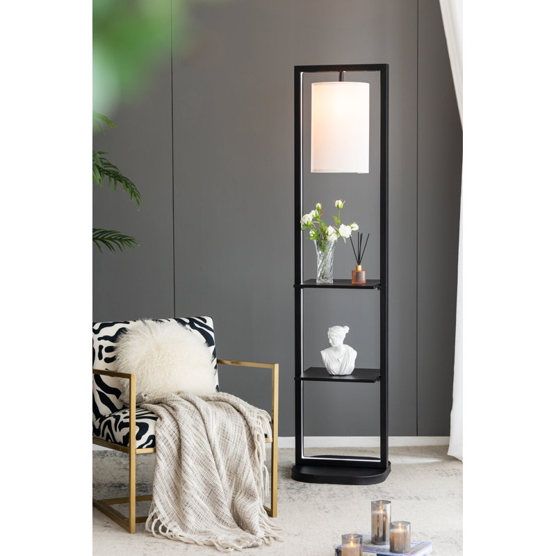 Étagère verticale à deux niveaux 16,5 x 17 x 74 po avec lumière intégrée et support de lampe sur pied moderne pour le salon, la chambre à coucher, le couloir - douille E26 (ampoule non incluse)
