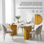 Table de salle à manger rectangulaire contemporaine avec plateau en verre trempé à motif marbré et base en métal à double piédestal