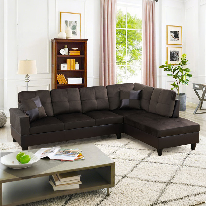 Sabra 2-Piece L Shaped Sectional Sofa & Chaise - Brown/ Dark Brown - 2 Tone, Right Hand Facing