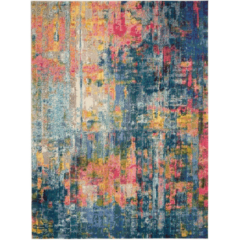 Tapis bleu contemporain contemporain, Rectangle 7 pi 10 po x 10 pi 6 po