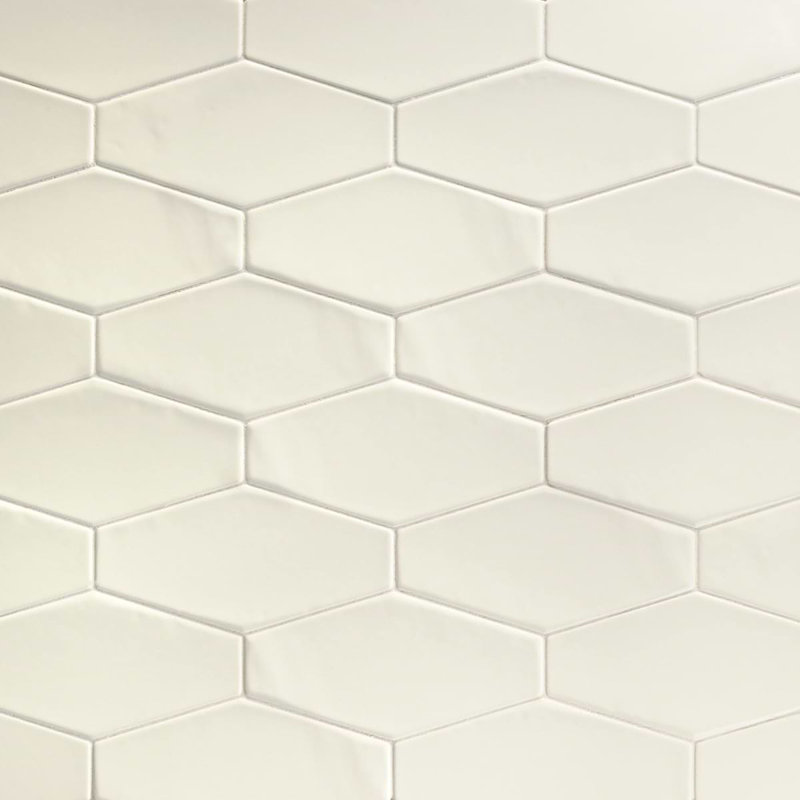 Manchester 4x8 Hexagon Glossy Ceramic Tile, Vanilla Off White