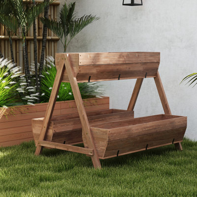 Support de jardinière surélevé à 3 niveaux, lit surélevé en bois de sapin avec drainage