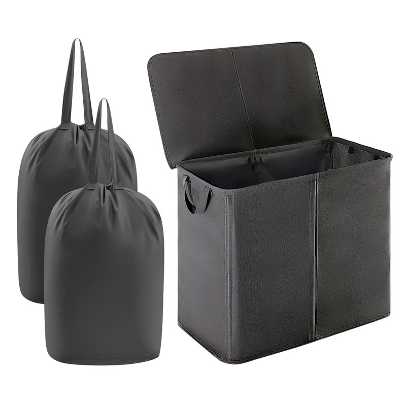 Canvas Laundry Hamper with Handles, Black