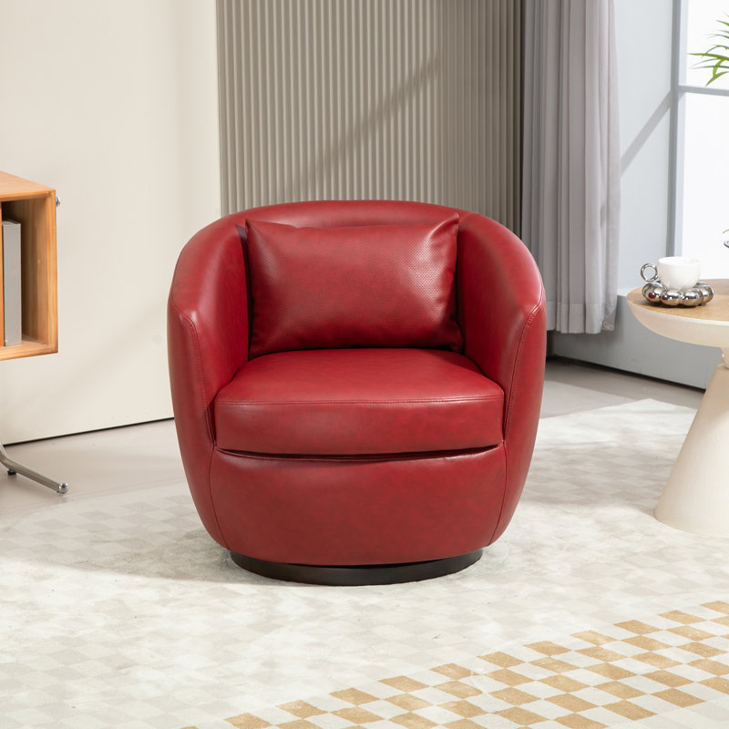 Fauteuil demi-tonneau rembourré pivotant avec rangement, Similicuir rouge