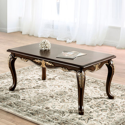 Traditional Rich Tobacco 1pc Rectangle Coffee Table With Solid Wood Framework And Details Along Gold Highlights, 48"w X 27.5"d 20.5"h Composition,