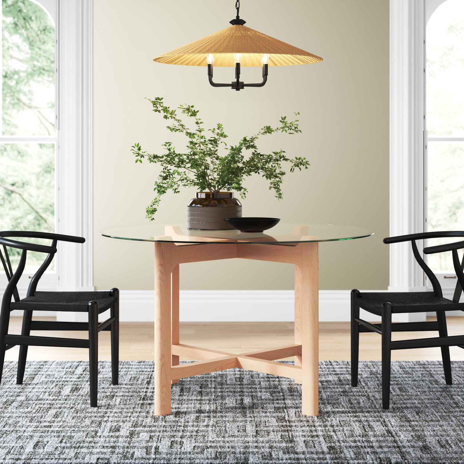 Angelou 48'' Round Dining Table, Clear Top/Oak Base