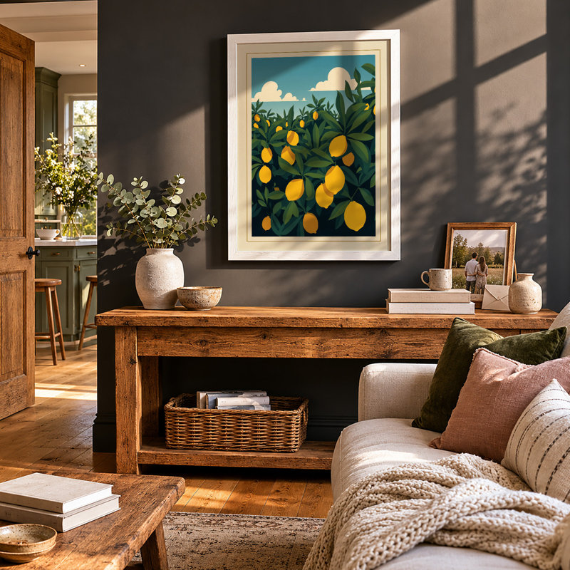 Lemon Tree in Spring Botanical - Framed Print, A3 - 42.0 x 29.7 cm, White