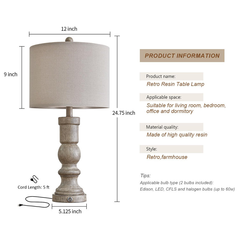 Lampe de table Mahwah en résine USB, Naturel, Oui