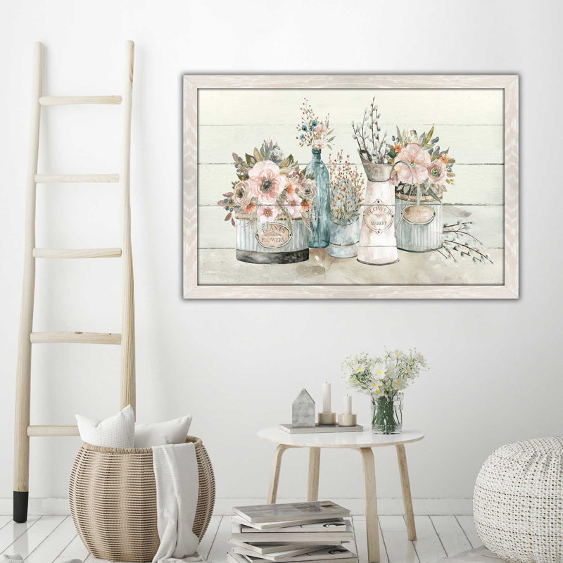 Marché aux fleurs par - Peinture, Cadre crème délavé, H 33,5 po x l 49,5 po x P 1 po