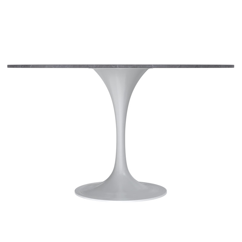 Heatherton Round Dining Table with Sintered Stone Top and White Steel Pedestal Base Kitchen Table Seats 2-4 Person, Gray