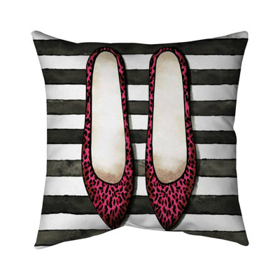 Leopard pink shoes - 16"x16" Outdoors Throw pillow - Spun poly - Print on demand