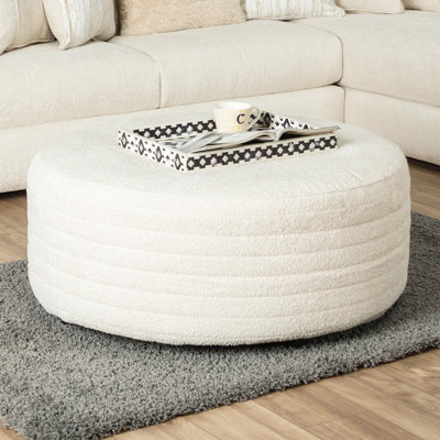 Crème ronde de style transitionnel, chenille texturée avec matelassage, rembourré, carré de 41 pouces, hauteur de 18 po, pour des endroits décontractés revêtus d'une utilisation profonde et polyvalente