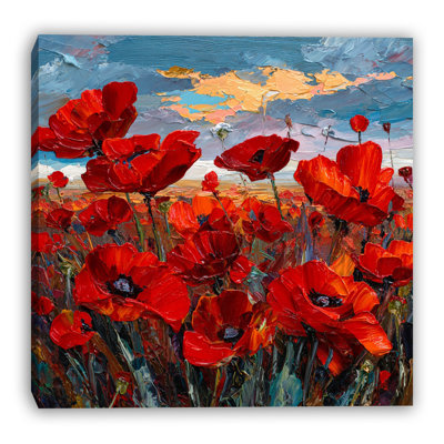Impressionniste impressionnant, impression sur toile, paysage de coquelicots rouges impressionnistes