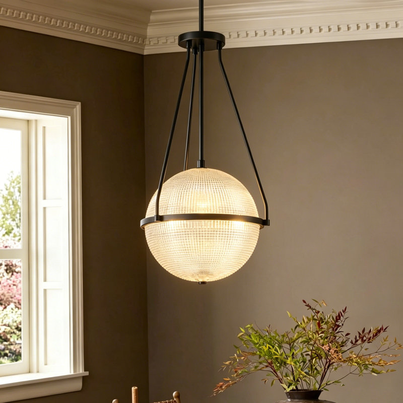 Neven 3 - Light Dimmable Glass Globe Kitchen Island Pendant Light, Black