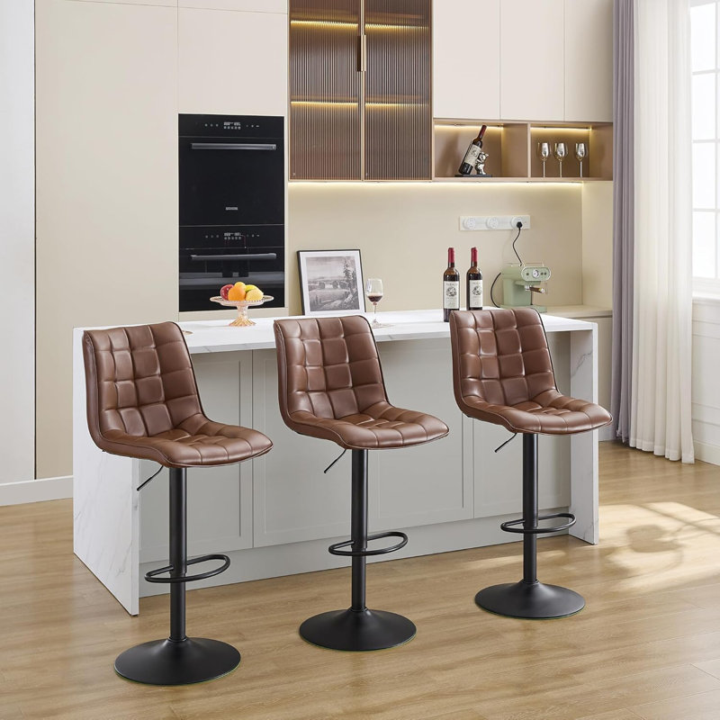 Swivel Upholstered Adjustable Height Counter Bar Stool with Backs for Kitchen Island, Brown, 3