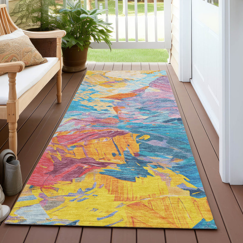 Tapis bleu intérieur / extérieur lavable à la machine Cinead ACN1713, Tapis de couloir 2 pi 3 po x 7 pi 6 po