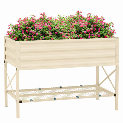 Raised Garden Bed with Galvanized Steel Frame, Storage Shelf and Bed Liner, Elevated Planter Box with Legs for Vegetables, Flowers, Herbs