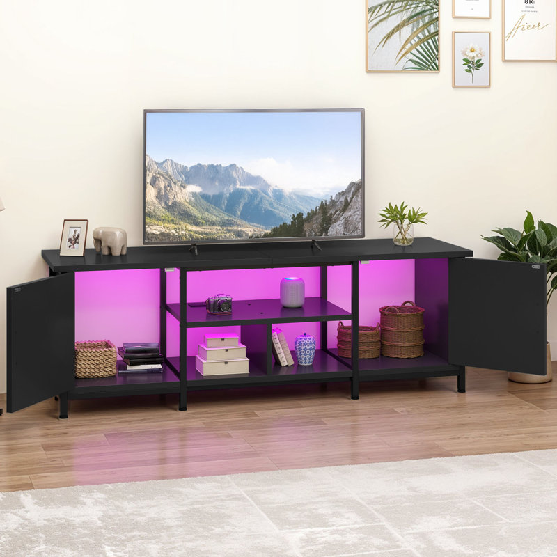 62" Modern Farmhouse TV Stand, Media Console, Media Center with Integrated Power Outlet and LED Strip, Fit TV Up to 70"