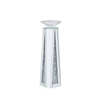 Lathrop Glass Candle Holder in Mirrored & Faux Diamonds (Set of 2)