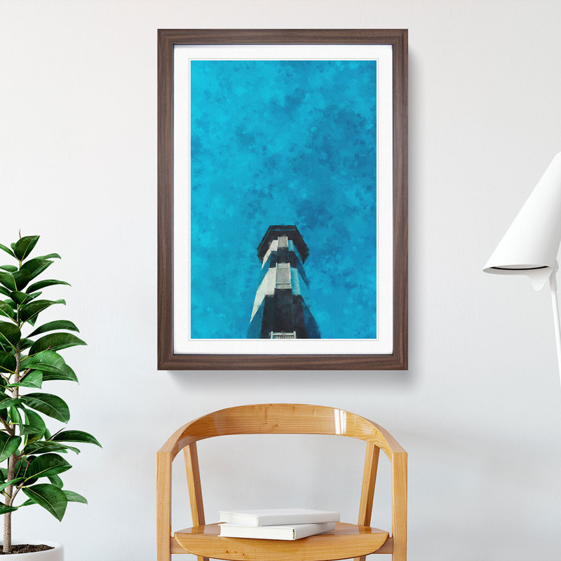 View of Lighthouse Vol.5 - Picture Frame Graphic Art, 36cm H x 27cm W x 2cm D, Walnut