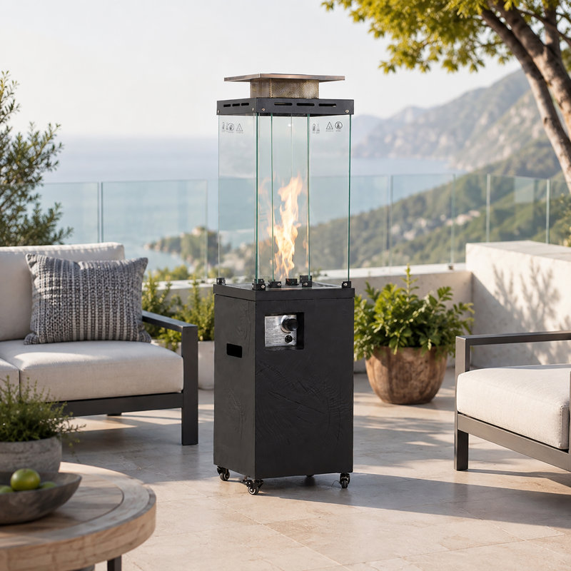 Chauffage de terrasse extérieur au propane Ashley 41000 BTU avec roues, Noir