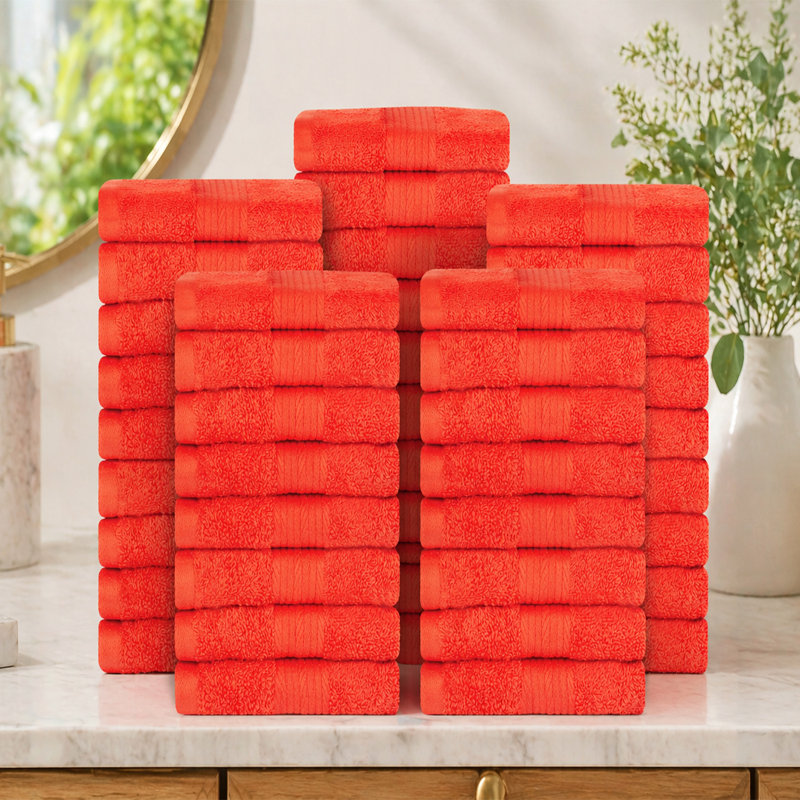 Lingettes 100% coton 600 g / m² 12 x 12 pouces, absorbant doux et à séchage rapide, Orange, Ensemble de serviettes 50 pièces