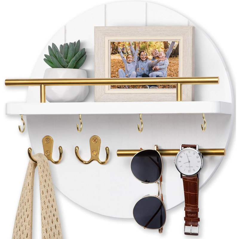 Wood Wall Organizer, White/Gold