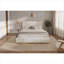 Très grand lit plateforme pour chambre à coucher, cadre en bois massif recouvert de lin beige doux avec tête de lit épaisse