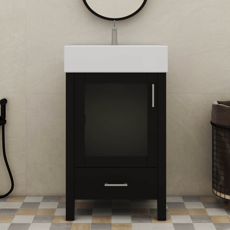 Meuble-lavabo de 20 pouces avec évier en céramique et beaucoup de rangement, Noir