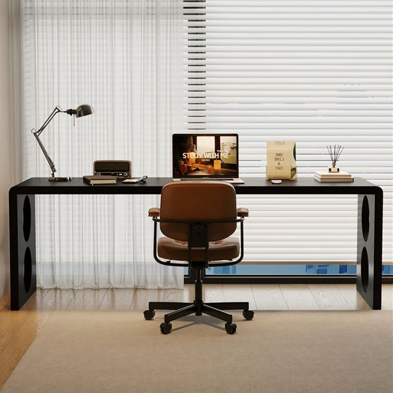 Black Rectangular Solid Wood desk, 29.53"H × 78.74"L × 23.62"W