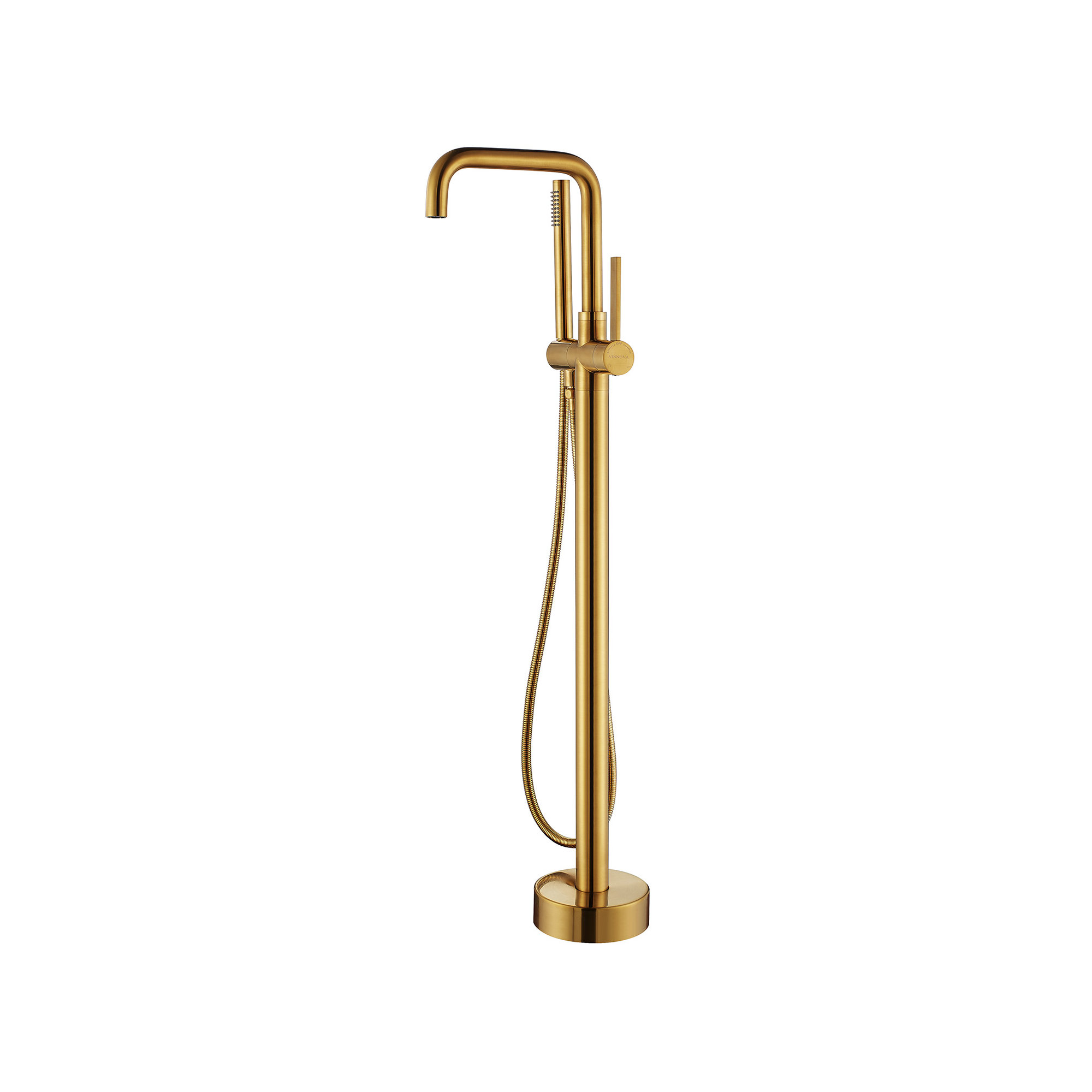 Delara Bathroom Freestanding Tub Filler with Diverter, Brushed Gold