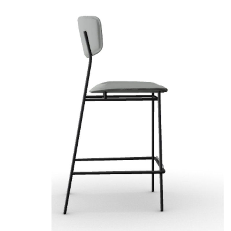 Fifties Upholstered Stool with Metal Frame, Ash Gray