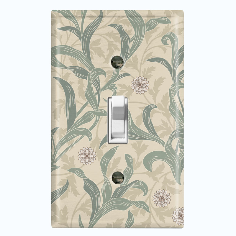 Plaque murale à motif de fleurs, feuilles et damas vert olive