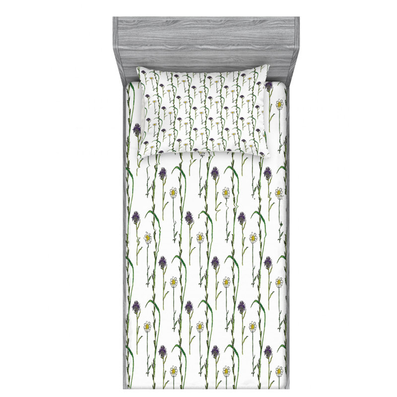 Twin XL White Multicolor Floral Microfiber Fitted Sheet Set