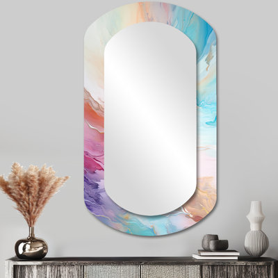 Rainbow Charm Liquid Tide II - Rainbow Cylinder Unique Wall Mirror, Traditional Asymmetrical Mirror, Printed Metal Art