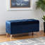 Repose-pieds rembourré en tissu bleu marine avec finition brune Runa, H 18,79 po x l 39,18 po x P 16,32 po Runa