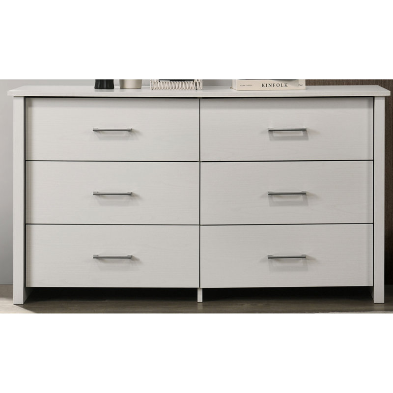Commode blanche à 6 tiroirs avec poignées argentées Celeste, Blanc