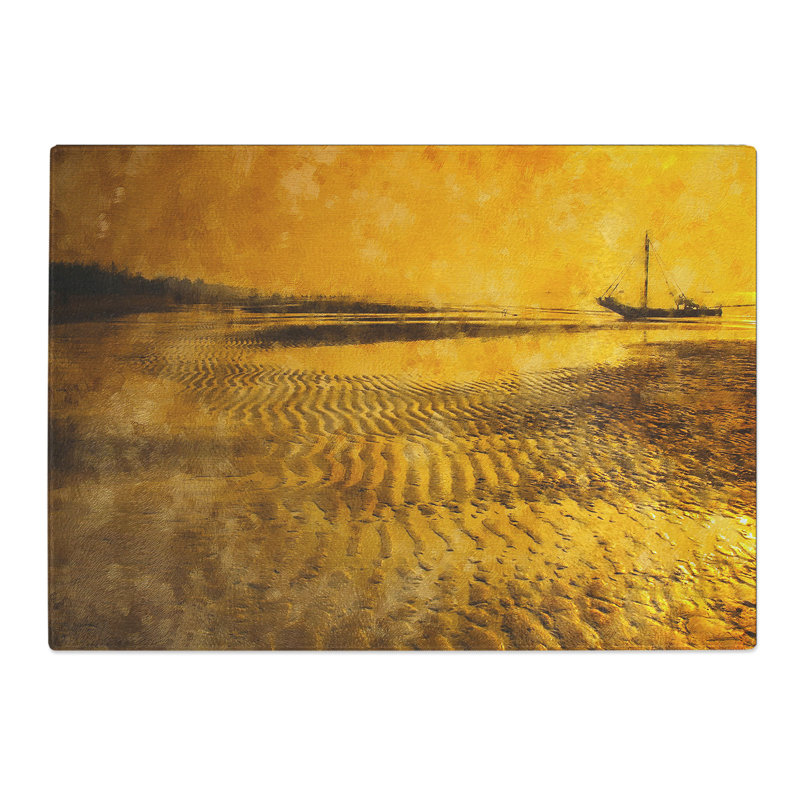 Fishing Boat at Sunset Painting Chopping Board, 28.5cm W x 39cm L